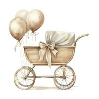 AI generated Watercolor Baby carriage Clipart on white background. AI Generated photo