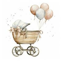 AI generated Watercolor Baby carriage Clipart on white background. AI Generated photo