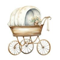 AI generated Watercolor Baby carriage Clipart on white background. AI Generated photo