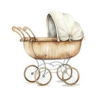 AI generated Watercolor Baby carriage Clipart on white background. AI Generated photo