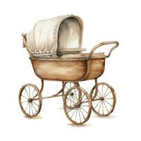 AI generated Watercolor Baby carriage Clipart on white background. AI Generated photo