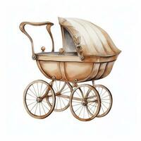 AI generated Watercolor Baby carriage Clipart on white background. AI Generated photo