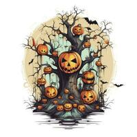 AI generated Happy Halloween Pumpkin in the tree. Halloween object on white background. AI Generated photo