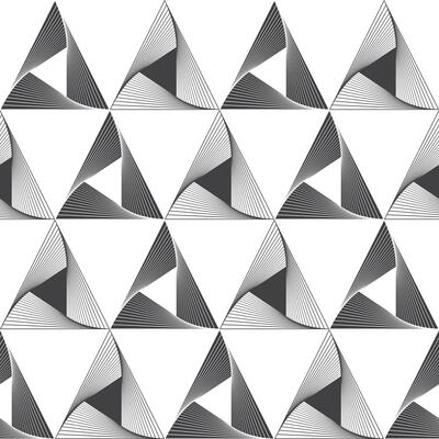 triangle seamless pattern, black and white, monochrome, pyramid shape, geometric zigzag, swirl line, background, wall paper, vector illustration