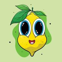 contento kawaii limón personaje con gigante caricaturesco ojos y las mejillas. vector