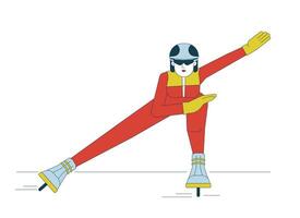 hielo velocidad patinador mujer línea dibujos animados plano ilustración. corto pista patinaje de velocidad deportista asiático 2d arte lineal personaje aislado en blanco antecedentes. competitivo deporte de invierno escena vector color imagen