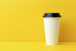 AI generated Blank coffee cup isolated on yellow background. AI Generated photo