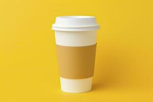 AI generated Blank coffee cup isolated on yellow background. AI Generated photo