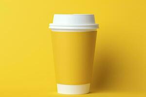 AI generated Blank coffee cup isolated on yellow background. AI Generated photo