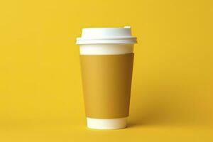 AI generated Blank coffee cup isolated on yellow background. AI Generated photo