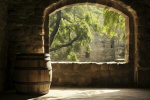 AI generated Barrel in an ancient castle beside the window. AI Generated photo