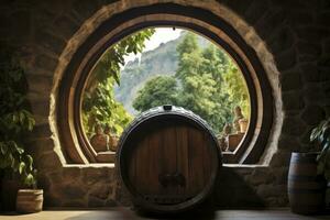 AI generated Barrel in an ancient castle beside the window. AI Generated photo