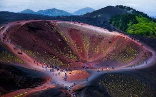 Etna national park panoramic view of volcanic landscape with crater, Catania, Sicily photo