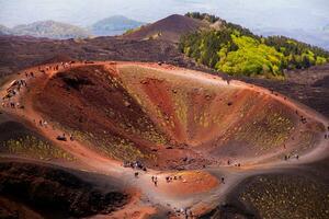 Etna national park panoramic view of volcanic landscape with crater, Catania, Sicily photo