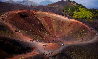 Etna national park panoramic view of volcanic landscape with crater, Catania, Sicily photo