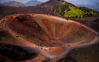 Etna national park panoramic view of volcanic landscape with crater, Catania, Sicily photo