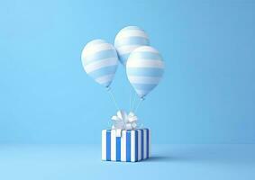 AI generated Balloons with gift box. AI Generated photo