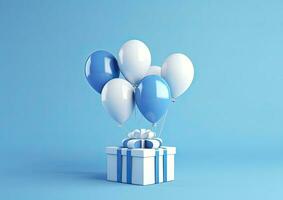 AI generated Balloons with gift box. AI Generated photo