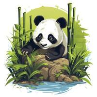 AI generated Cute panda in the middle of a bamboo forest. T-shirt design. AI Generated photo