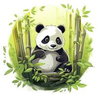 AI generated Cute panda in the middle of a bamboo forest. T-shirt design. AI Generated photo