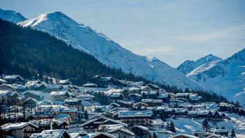 Mountain village with snow photo