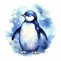 AI generated Watercolor Penguin for T-shirt design.  AI Generated photo