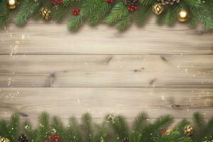 AI generated Christmas and New Year wooden background. AI Generated photo