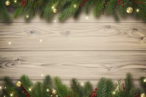 AI generated Christmas and New Year wooden background. AI Generated photo