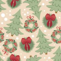 Christmas seamless pattern of Christmas wreaths, fir trees and snow vector