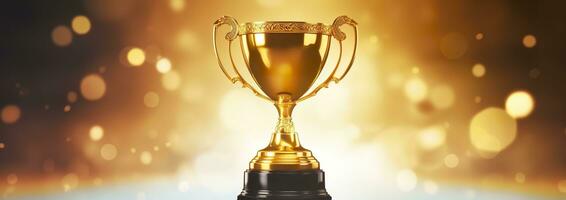 AI generated Champion golden trophy for winner background. Success and achievement concept. Generative AI photo