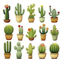 ai generado el cactus conjunto en blanco antecedentes. clipart ilustraciones. ai generado foto