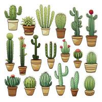 ai generado el cactus conjunto en blanco antecedentes. clipart ilustraciones. ai generado foto