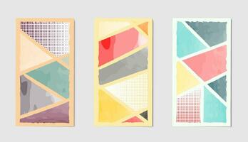 Set of abstract backgrounds with watercolor and halftone texture vector