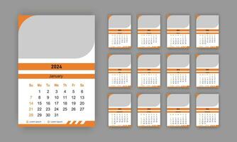 Monthly calendar template for the 2024 year. Wall calendar in a minimalist style. Week Starts on Sunday. Planner for the 2024 year. 12 Page Wall Calendar 2024 Template vector