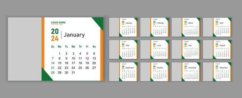 Monthly calendar template for the 2024 year. Week Starts on Sunday. Planner for the 2024 year. Wall calendar in a minimalist style. Wall Calendar 2024 Template vector