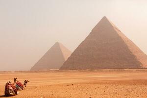 Famous Egyptian Pyramids of Giza. Landscape in Egypt. Pyramid in desert. Africa. Wonder of the World photo