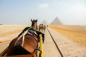 Famous Egyptian Pyramids of Giza. Landscape in Egypt. Pyramid in desert. Africa. Wonder of the World photo
