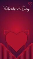 Stylish greeting card for Valentine's Day in red. Red heart with an ornament. Copy space. Vertical frame. Vector illustration.