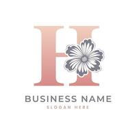 H Letter Logo with Flower. Floral H Logo Feminine Luxury Logo Design vector