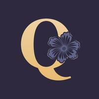 Floral alphabet Q Logo with Flower. Initial Letter Q Logo Template vector