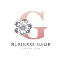 G Letter Logo with Flower. Floral G Logo Feminine Luxury Logo Design vector