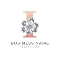 I Letter Logo with Flower. Floral I Logo Feminine Luxury Logo Design vector