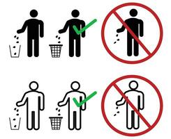 illustration dispose of trash properly in the trash can or trash icons with outline style vector