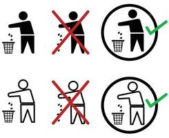 illustration dispose of trash properly in the trash can or trash bin icon vector