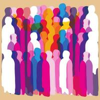 Vibrant silhouette of people stand together vector