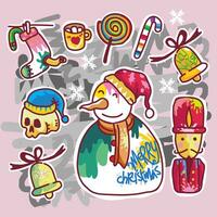 Set of Christmas item and holiday seasons with graffiti style vector