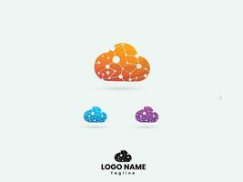 Technology cloud logo design. Computer. Business. Digital cloud vector. Icon. Dopamine. Tech cloud. Colorful. Sky. Technology vector