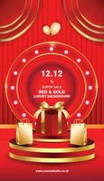BACKGROUND LUXURY SALE RED AND GOLD ABSTRACT PODIUM FLYER BANNER SOCIAL MEDIA TEMPLATE 6 vector