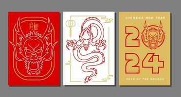 Template layout Chinese New Year 2024, Year of the Dragon , outline , stroke, zodiac vector