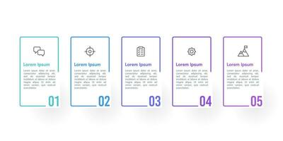 Infographic 5 frames design template with icons. Vector illustration.